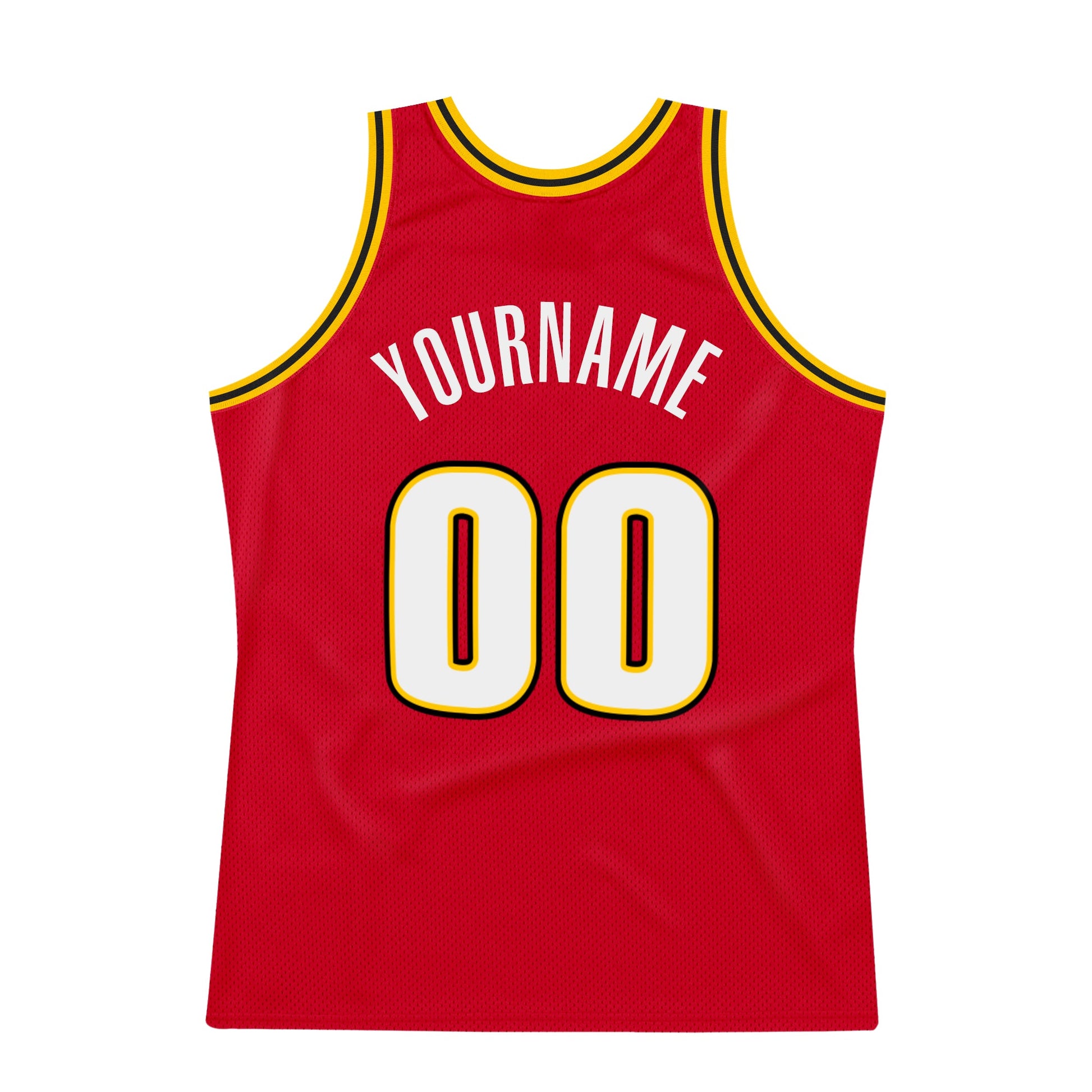 Custom Red White-Gold Authentic Throwback Basketball Jersey view 6