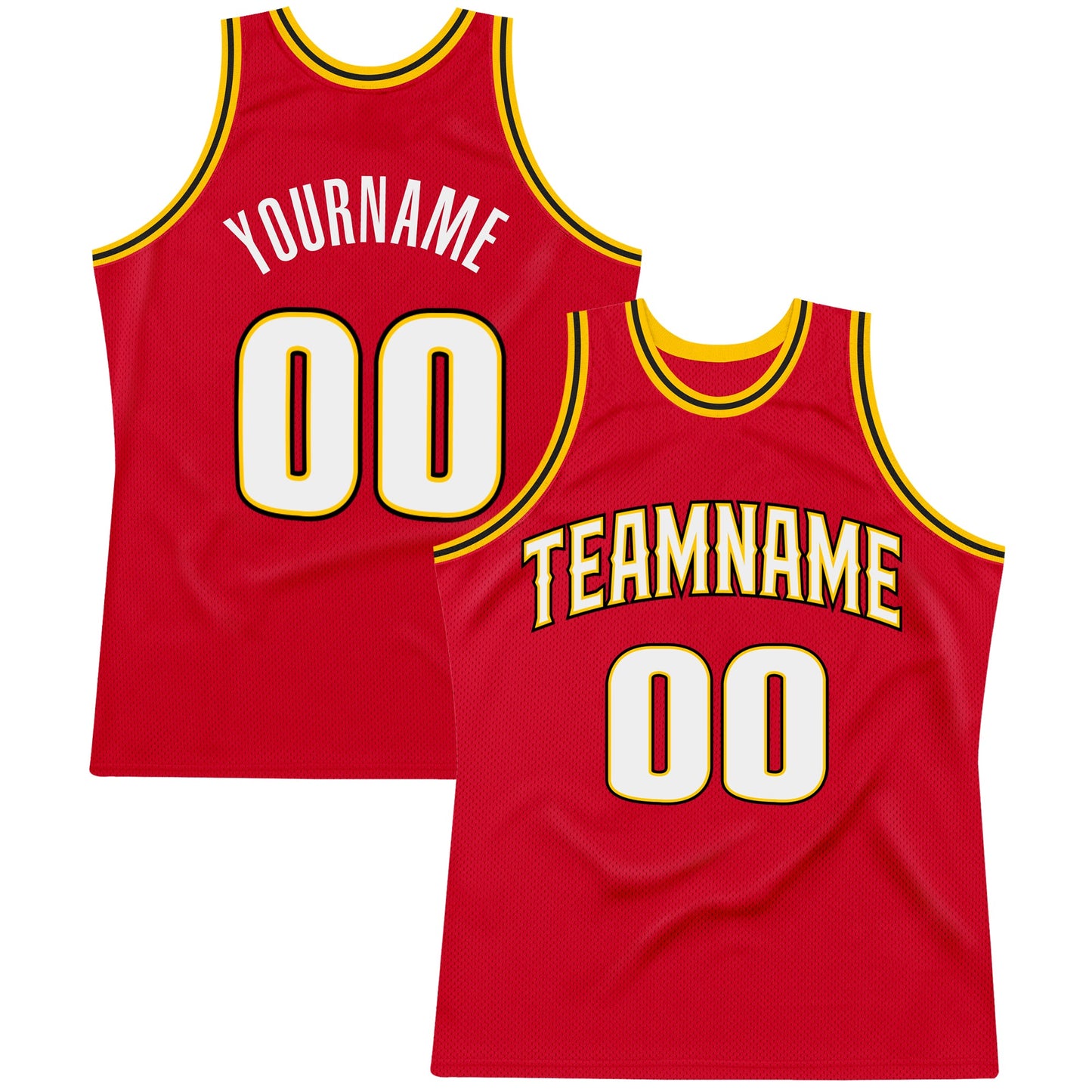 Custom Red White-Gold Authentic Throwback Basketball Jersey - Main View