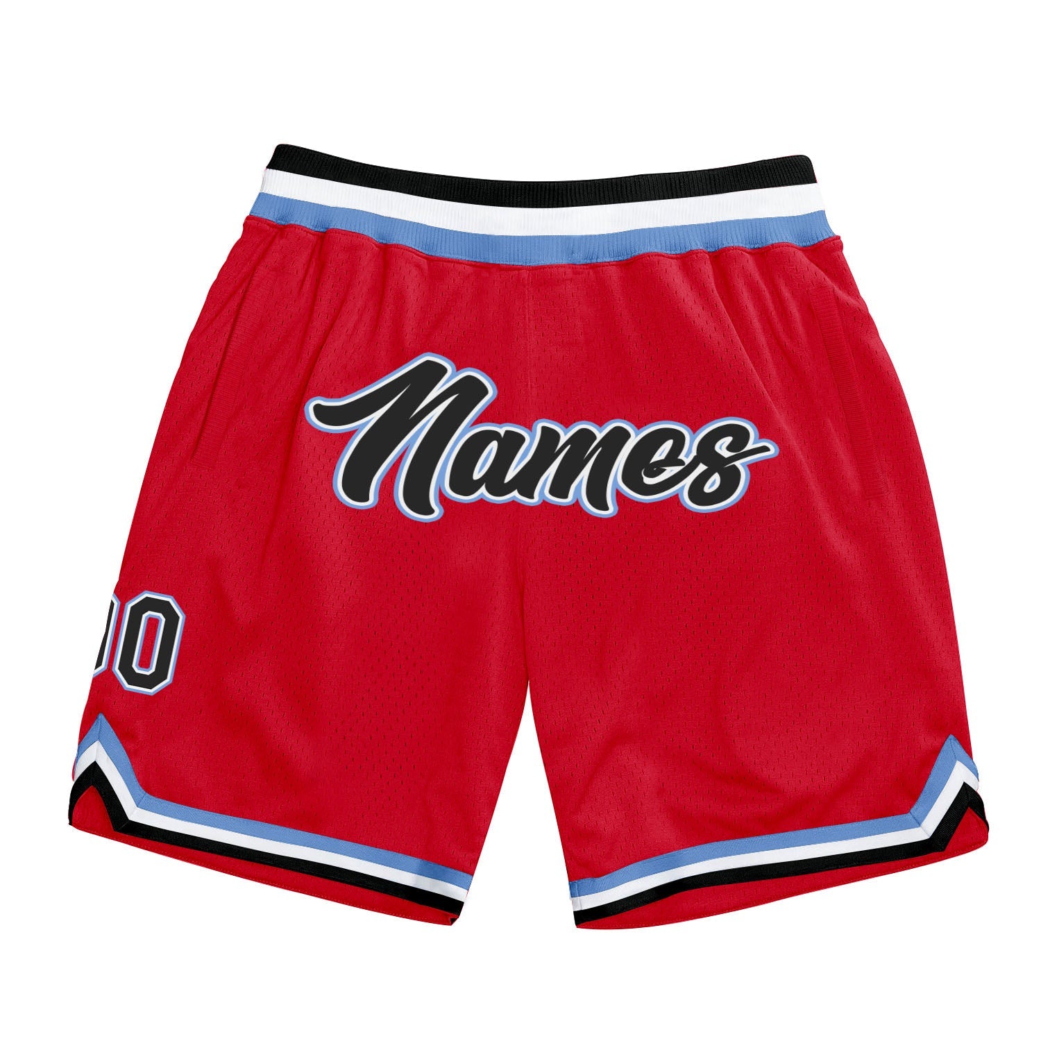 Custom Red Black-Light Blue Authentic Throwback Basketball Shorts - Main View