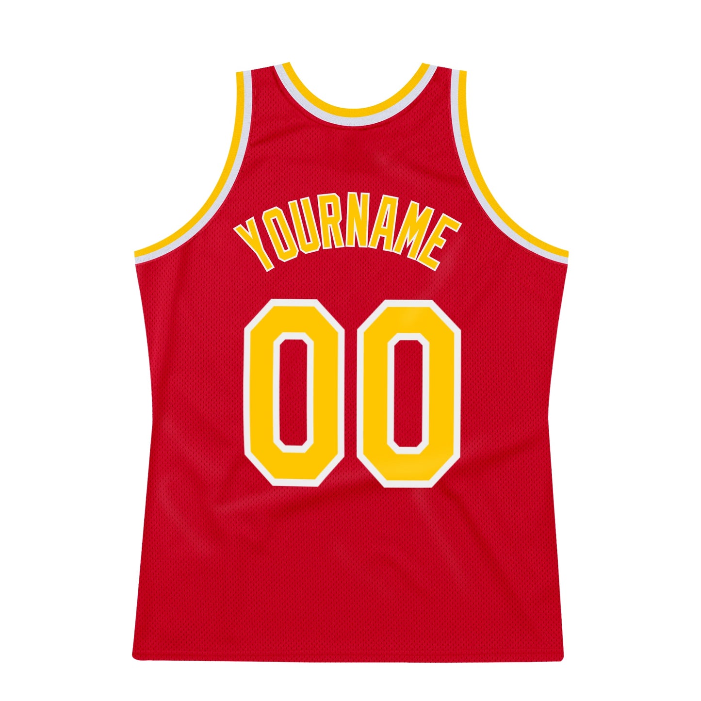 Custom Red Gold-White Authentic Throwback Basketball Jersey view 5
