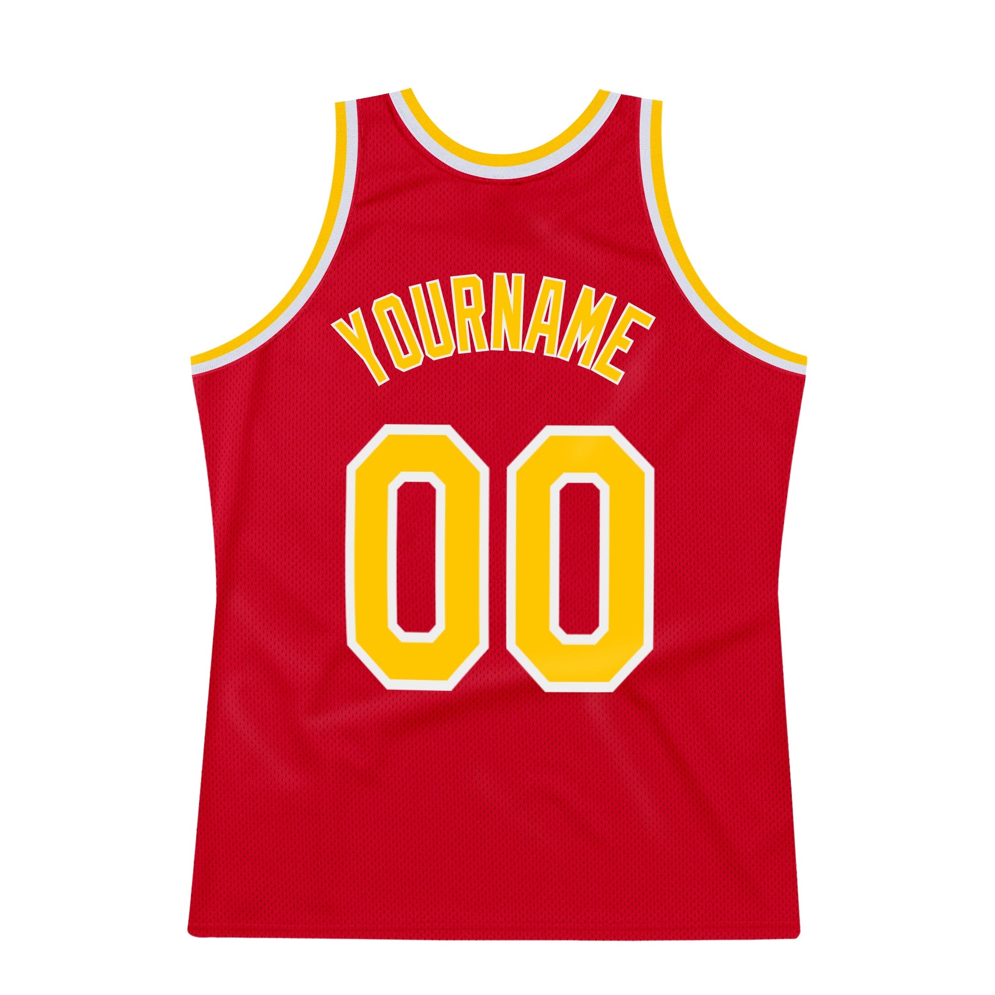 Custom Red Gold-White Authentic Throwback Basketball Jersey view 5