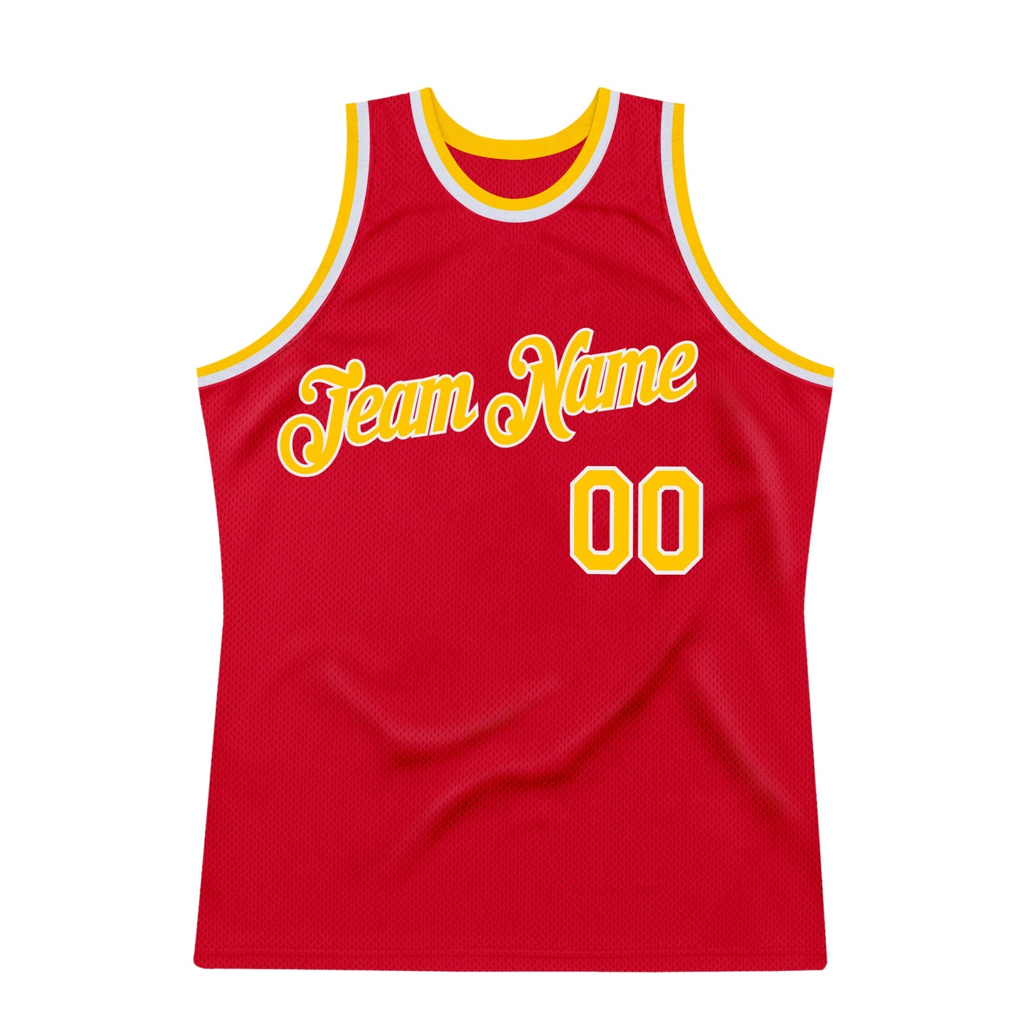 Custom Red Gold-White Authentic Throwback Basketball Jersey view 6