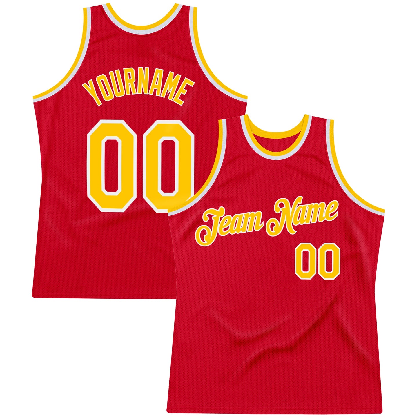 Custom Red Gold-White Authentic Throwback Basketball Jersey - Main View