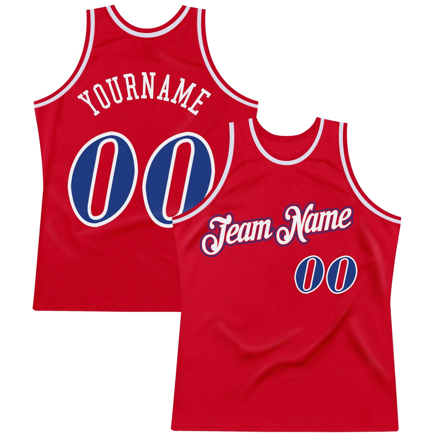 Custom Red Royal-White Authentic Throwback Basketball Jersey - Main View