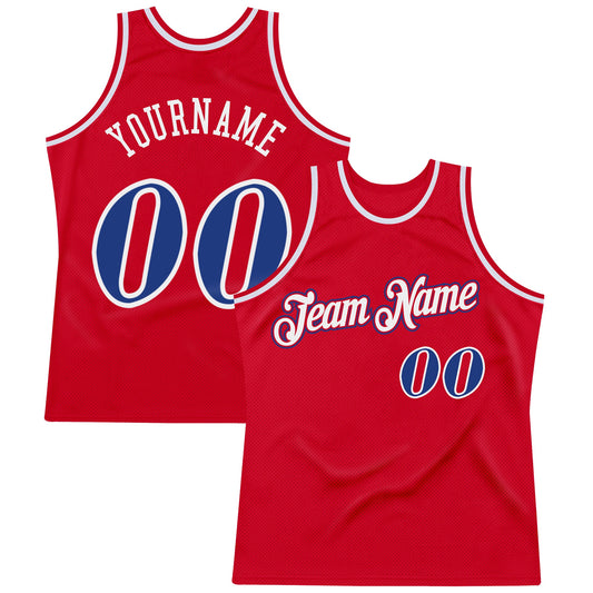 Custom Red Royal-White Authentic Throwback Basketball Jersey - Main View