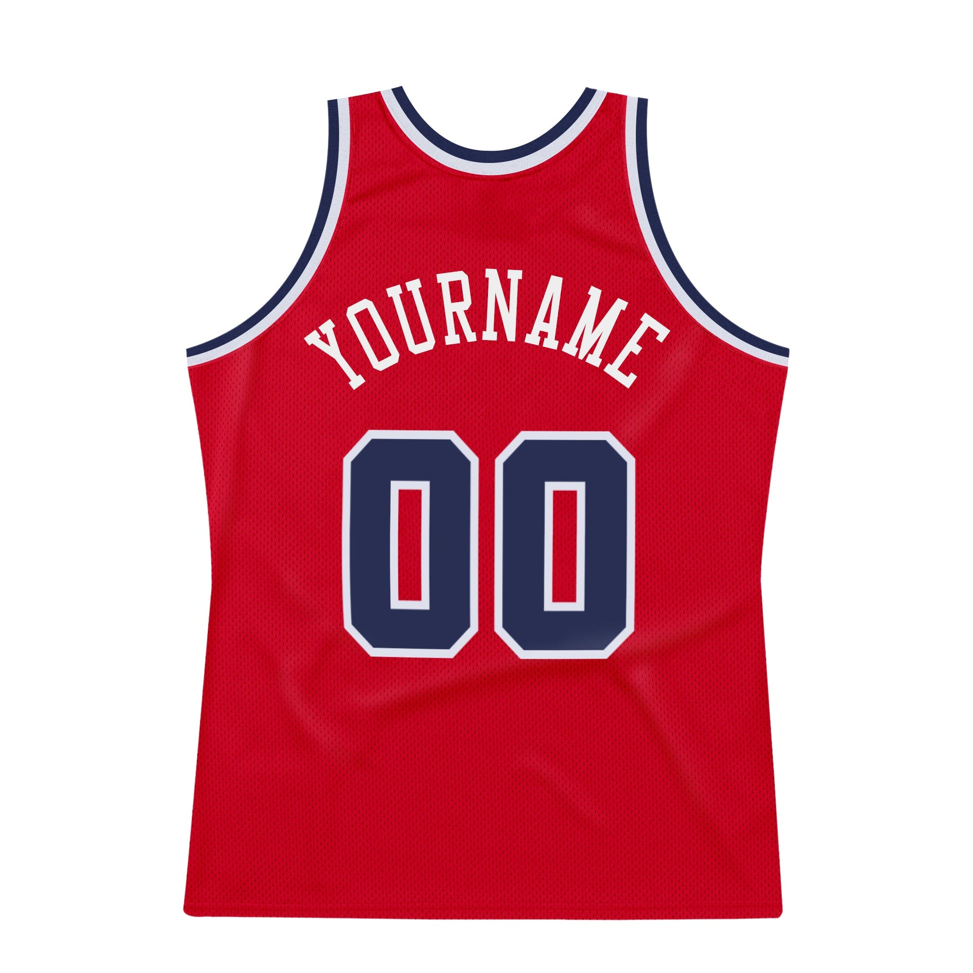 Custom Red Navy-White Authentic Throwback Basketball Jersey view 5