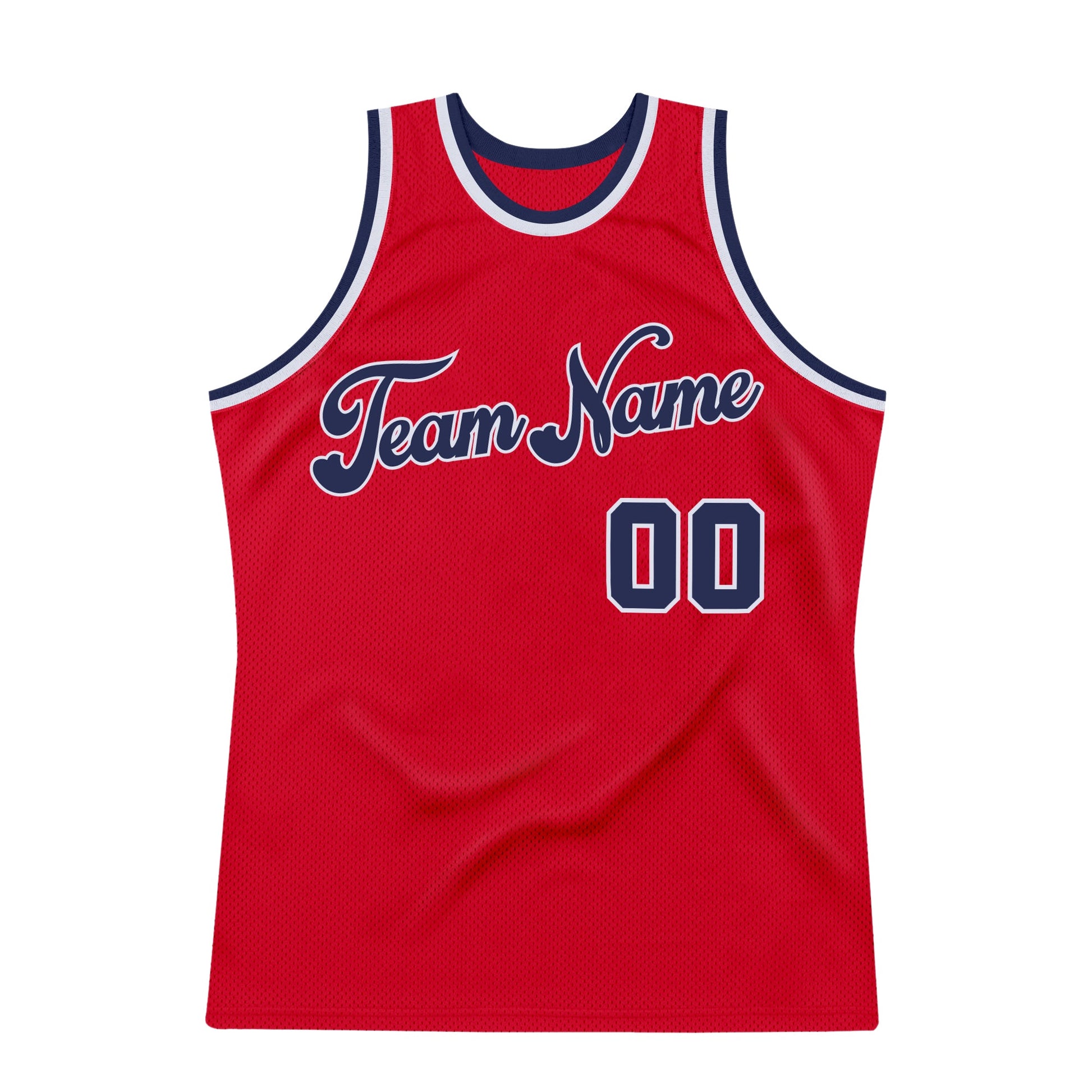 Custom Red Navy-White Authentic Throwback Basketball Jersey view 6