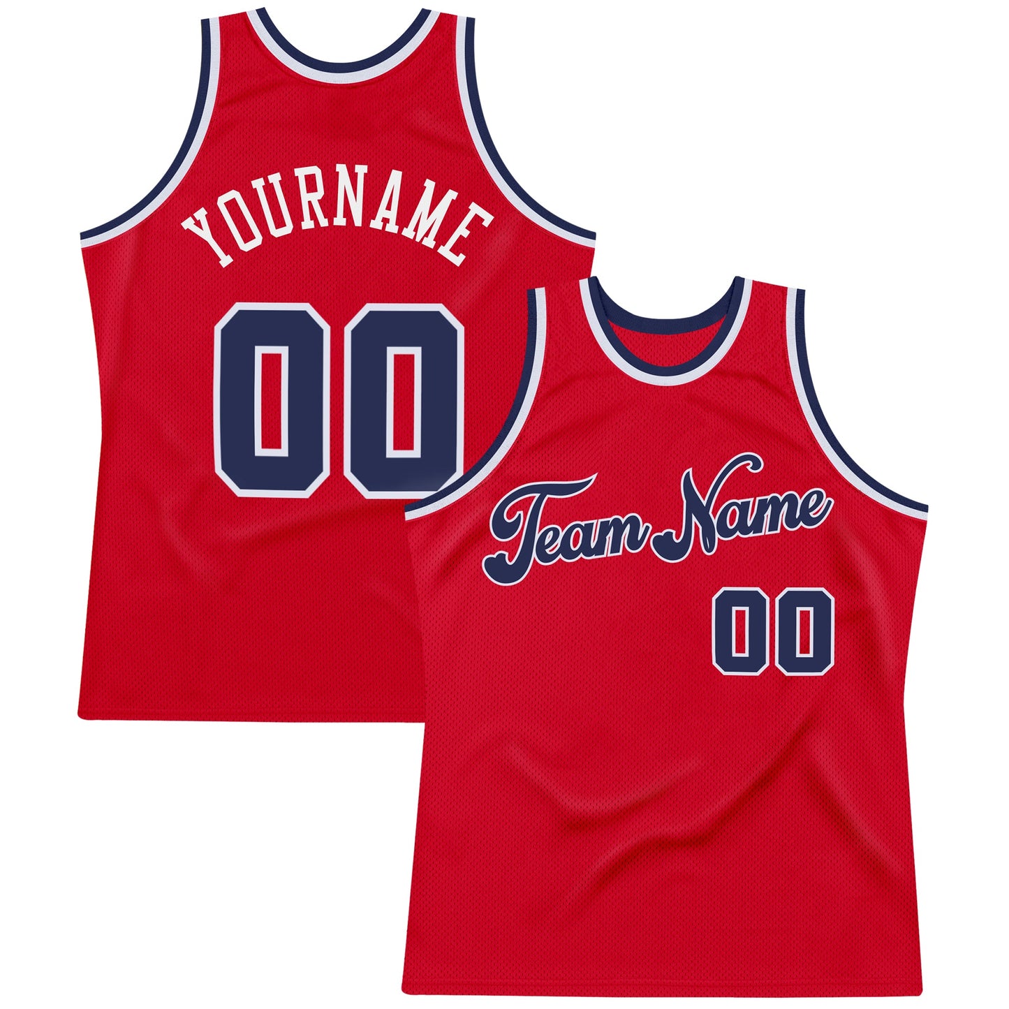 Custom Red Navy-White Authentic Throwback Basketball Jersey - Main View