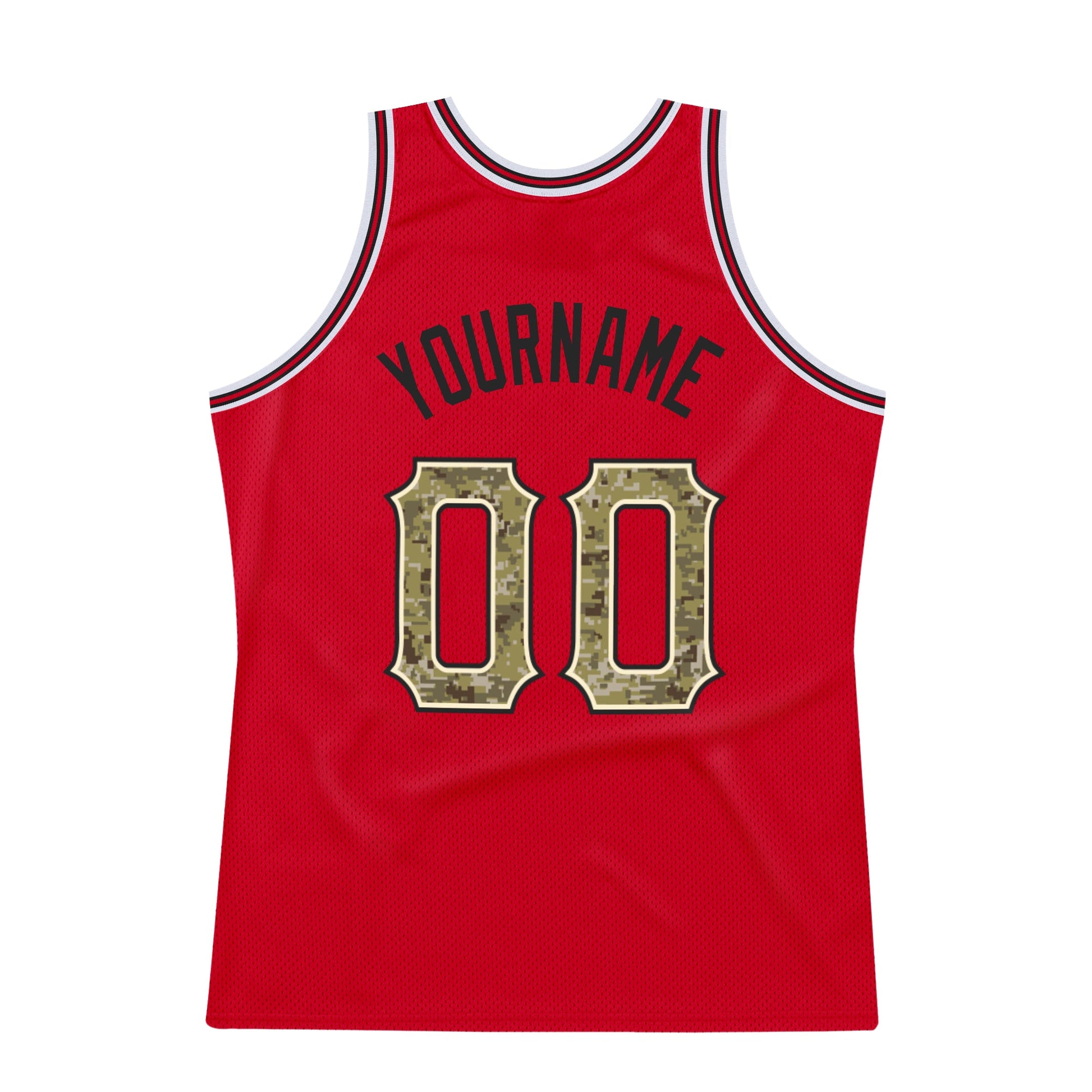 Custom Red Camo-Black Authentic Throwback Basketball Jersey view 5
