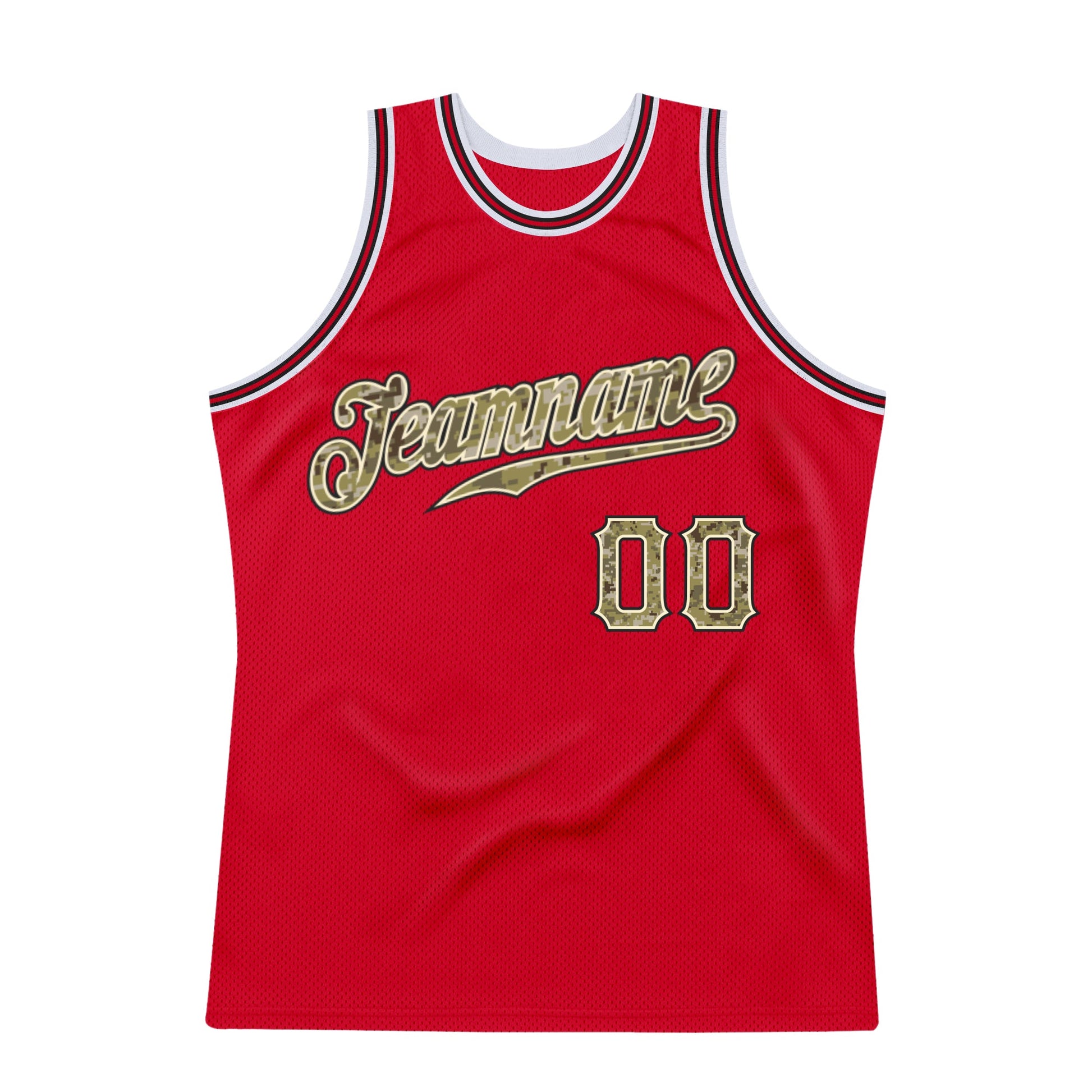 Custom Red Camo-Black Authentic Throwback Basketball Jersey view 6