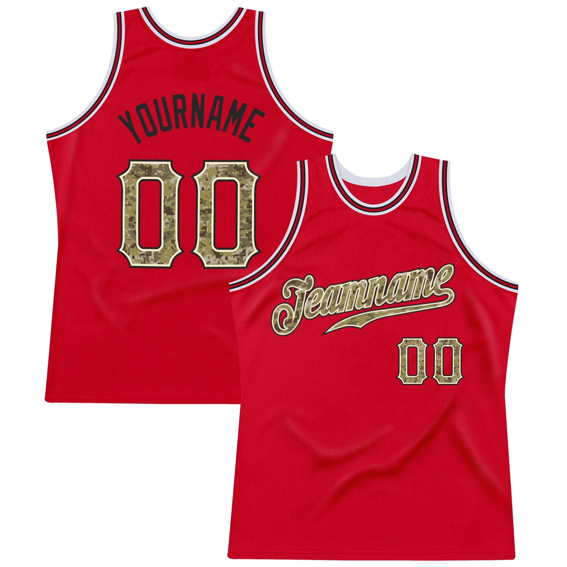 Custom Red Camo-Black Authentic Throwback Basketball Jersey - Main View