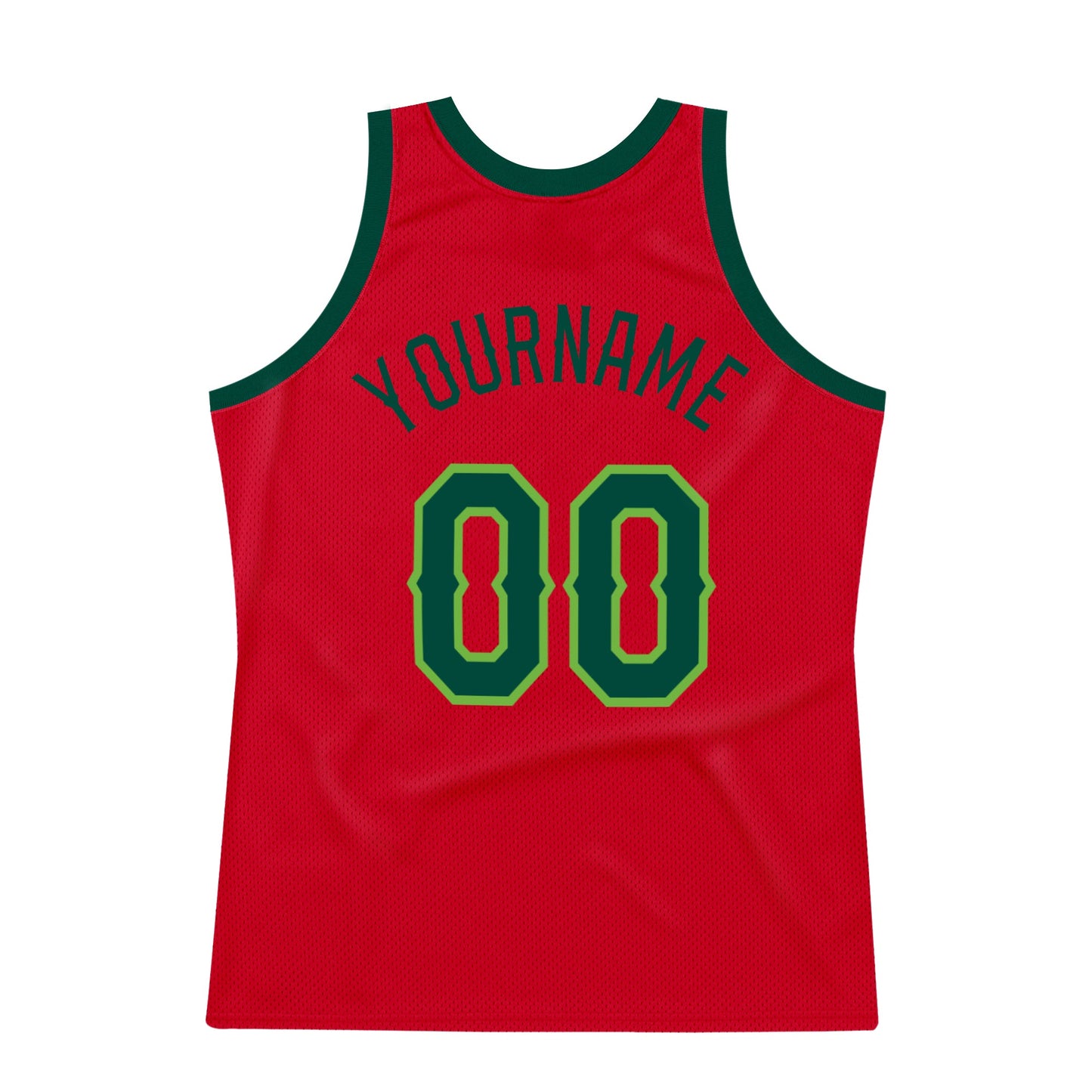 Custom Red Hunter Green-Neon Green Authentic Throwback Basketball Jersey view 5