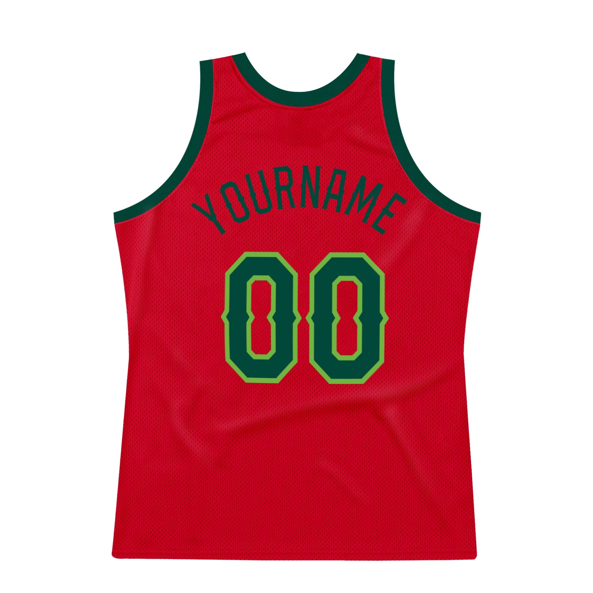 Custom Red Hunter Green-Neon Green Authentic Throwback Basketball Jersey view 5