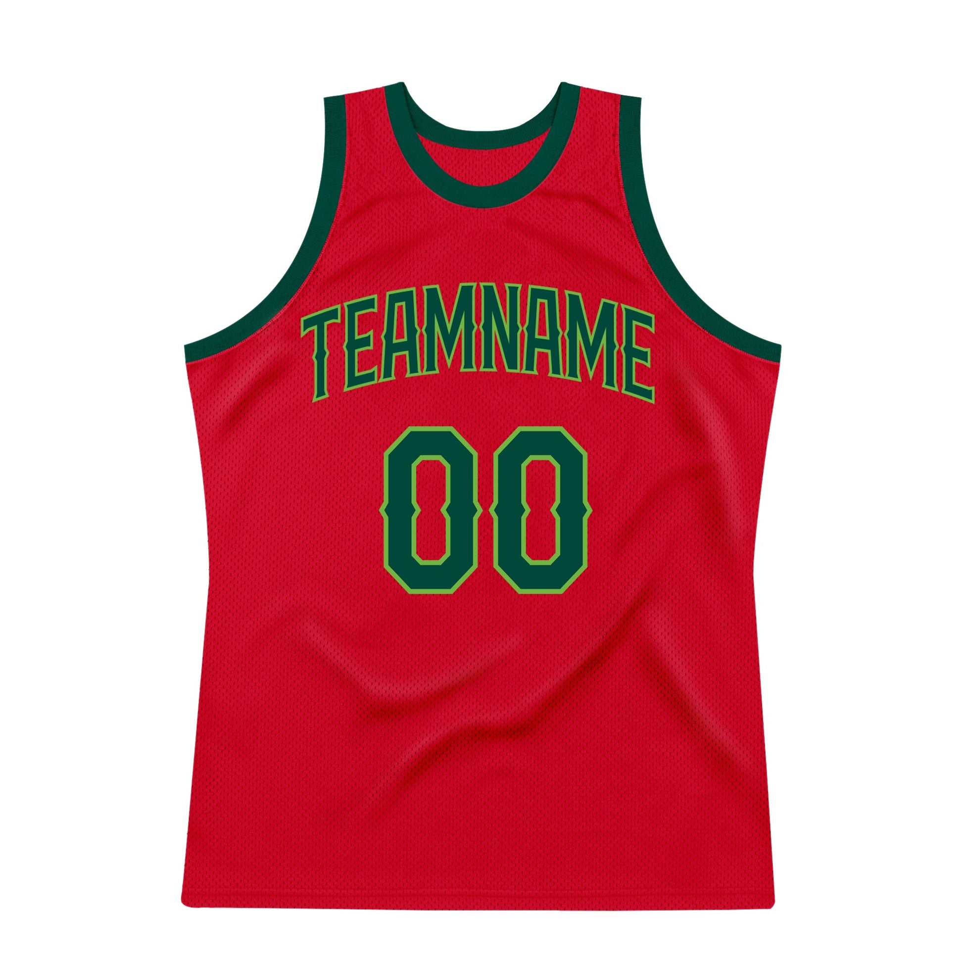 Custom Red Hunter Green-Neon Green Authentic Throwback Basketball Jersey view 6