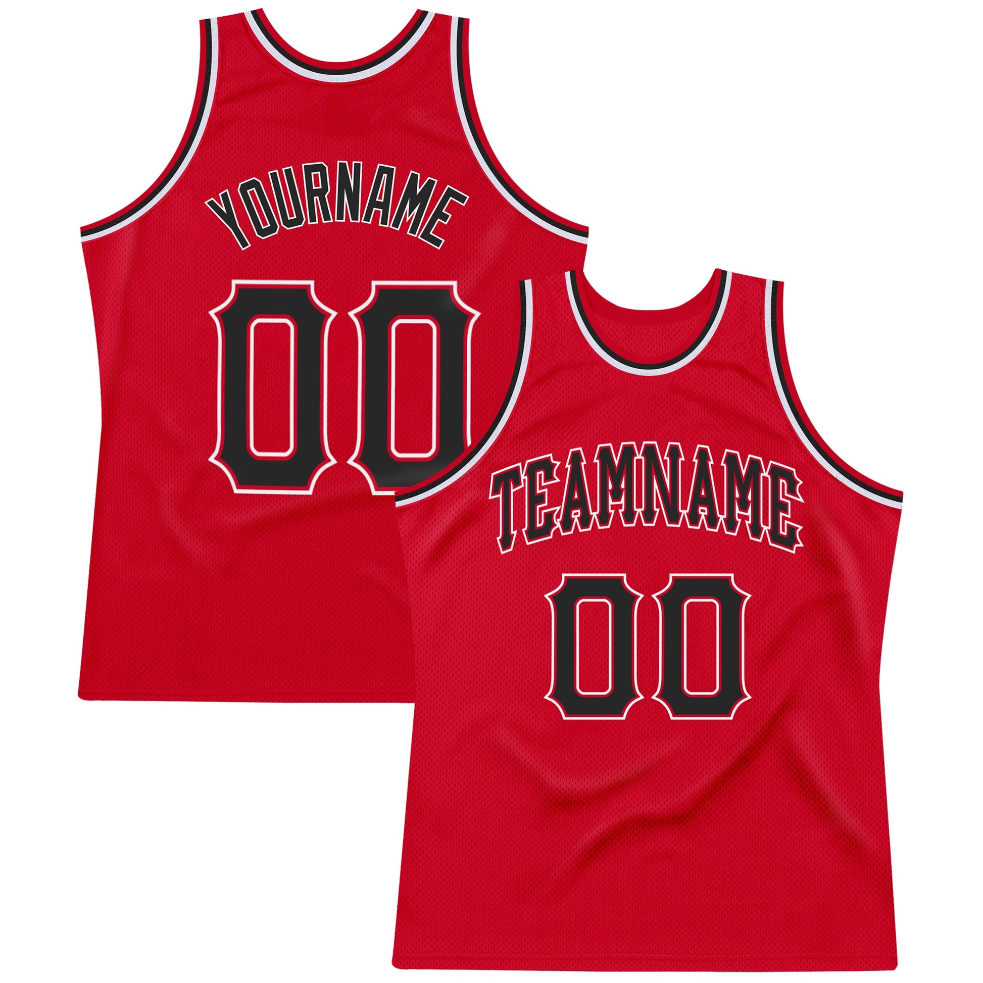 Custom Red Black-White Authentic Throwback Basketball Jersey - Main View