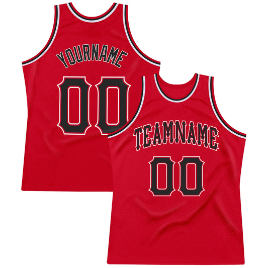 Custom Red Black-White Authentic Throwback Basketball Jersey - Main View