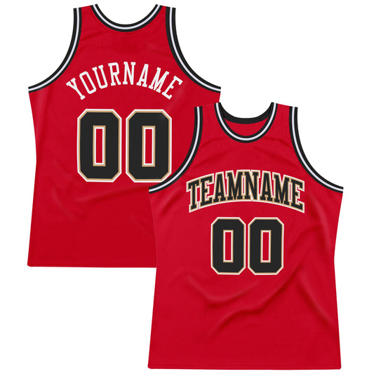 Custom Red Black-White Authentic Throwback Basketball Jersey - Main View
