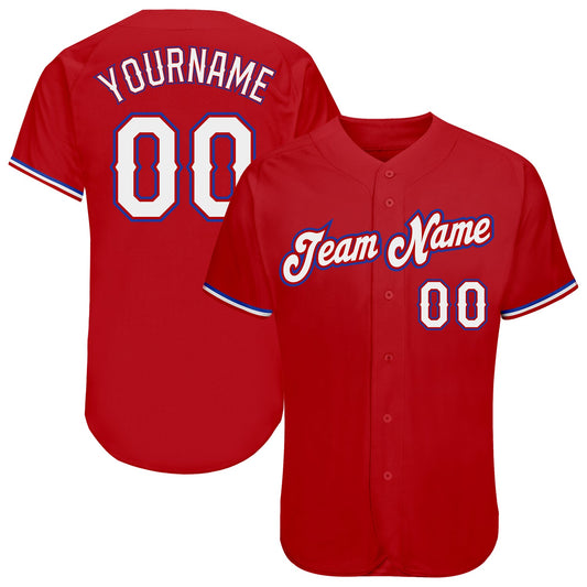 Custom Red White-Royal Authentic Baseball Jersey - Main View