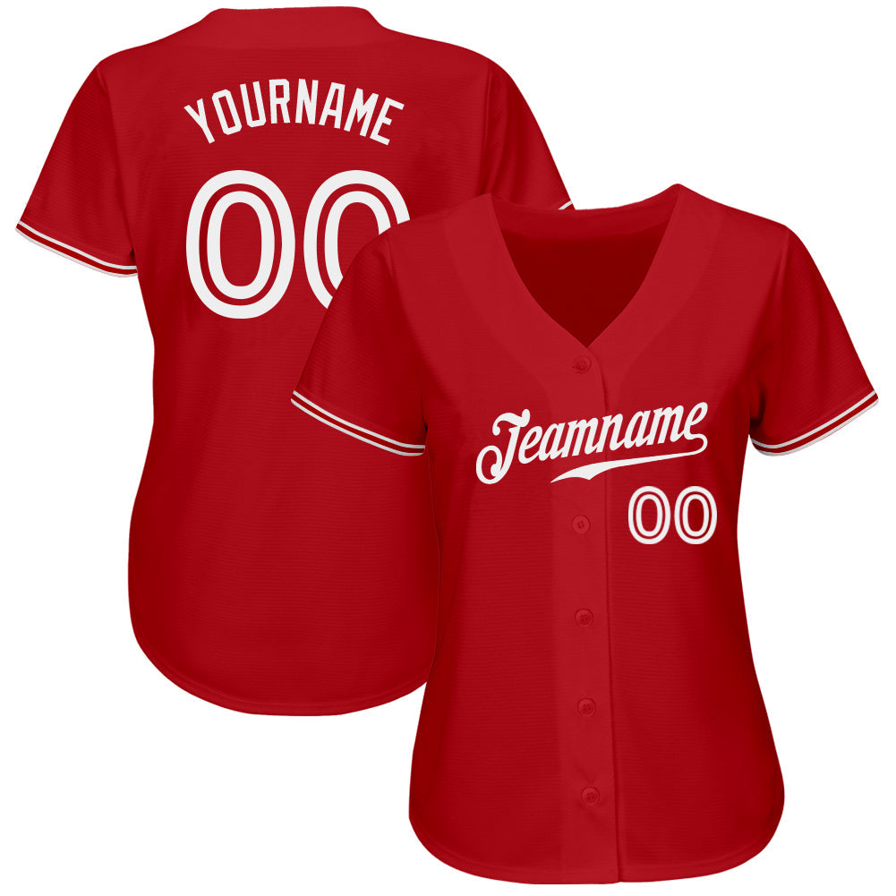 Custom Red White Authentic Baseball Jersey view 2