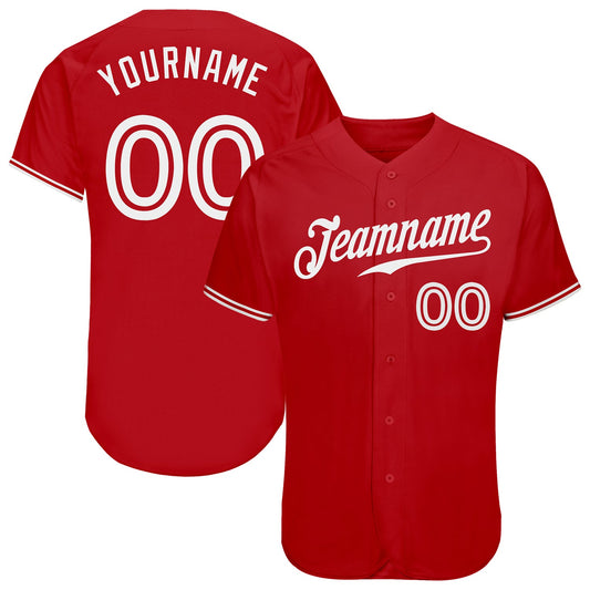 Custom Red White Authentic Baseball Jersey - Main View