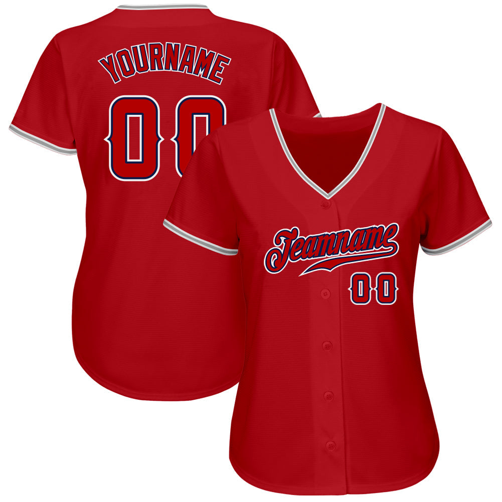 Custom Red Red-Navy Authentic Baseball Jersey view 2