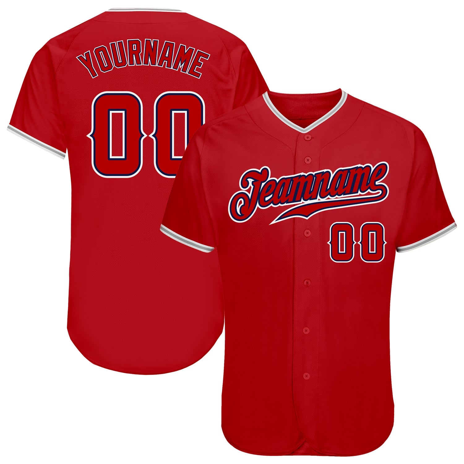 Custom Red Red-Navy Authentic Baseball Jersey - Main View