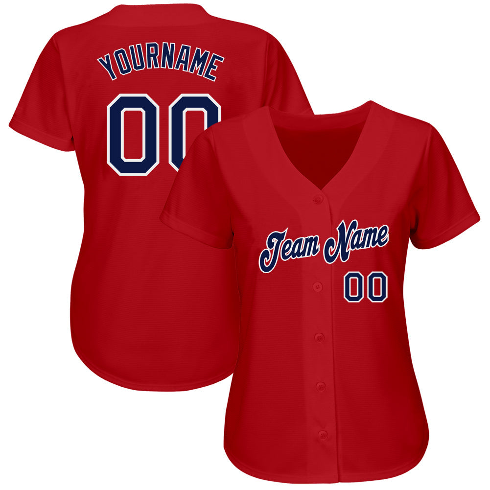 Custom Red Navy-White Authentic Baseball Jersey view 2
