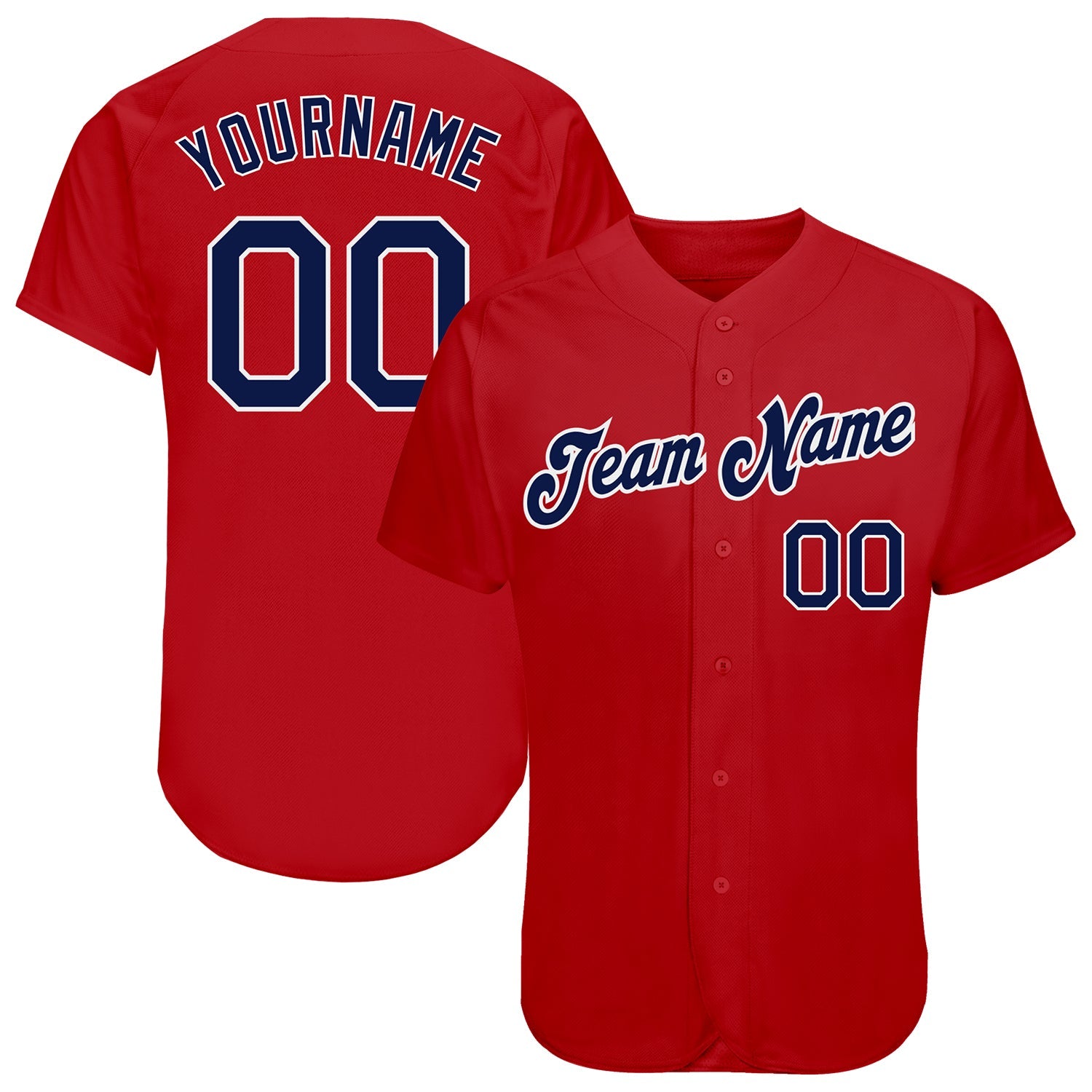 Custom Red Navy-White Authentic Baseball Jersey - Main View