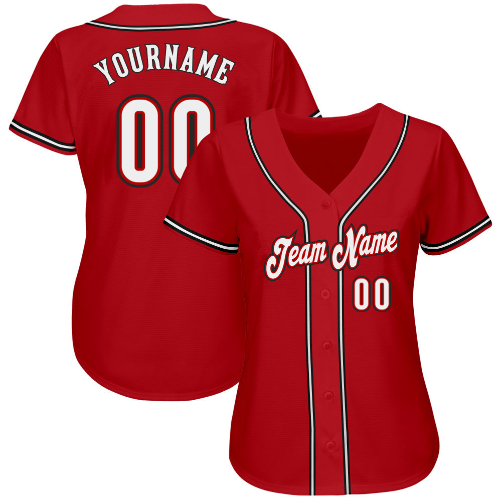 Custom Red White-Black Authentic Baseball Jersey view 2