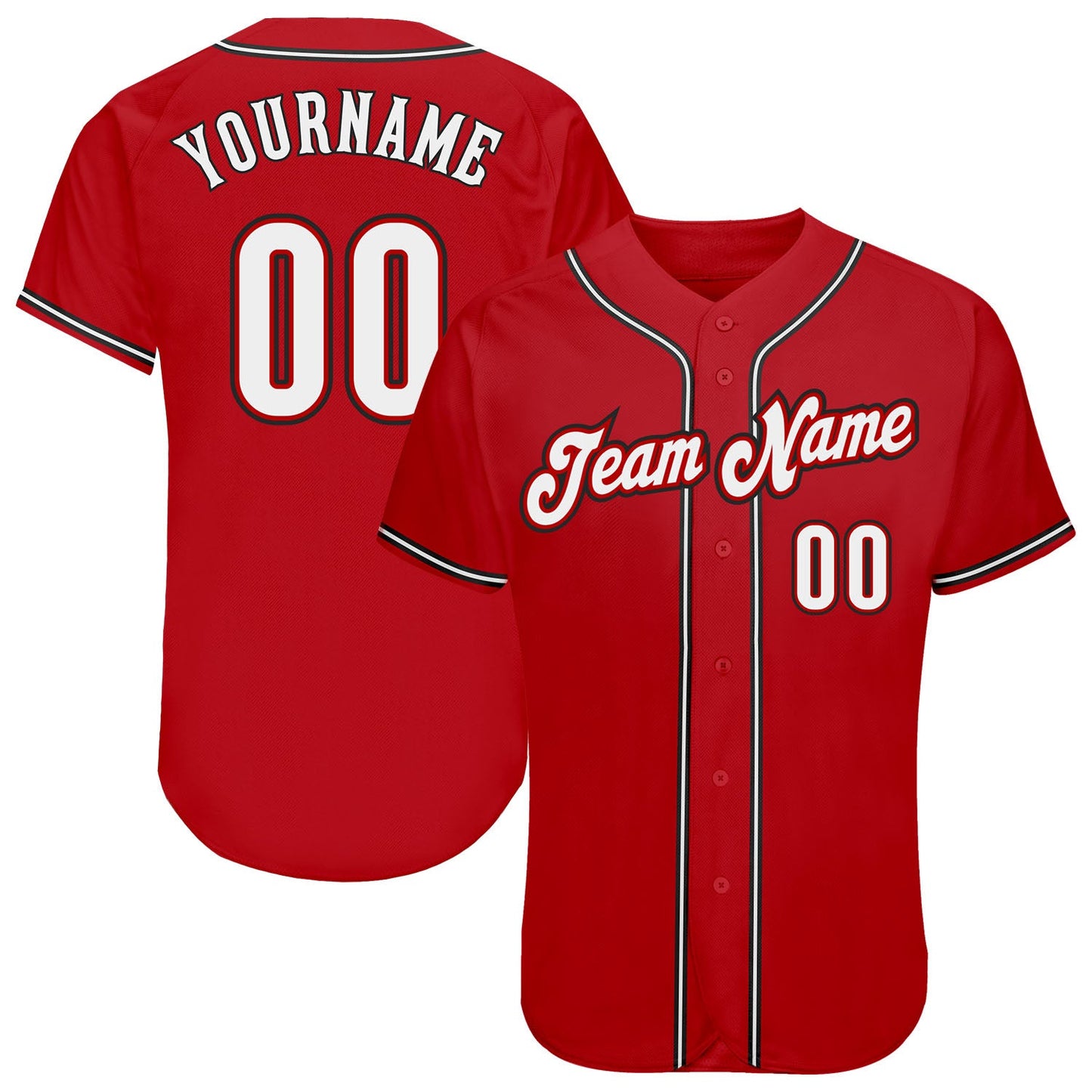 Custom Red White-Black Authentic Baseball Jersey - Main View