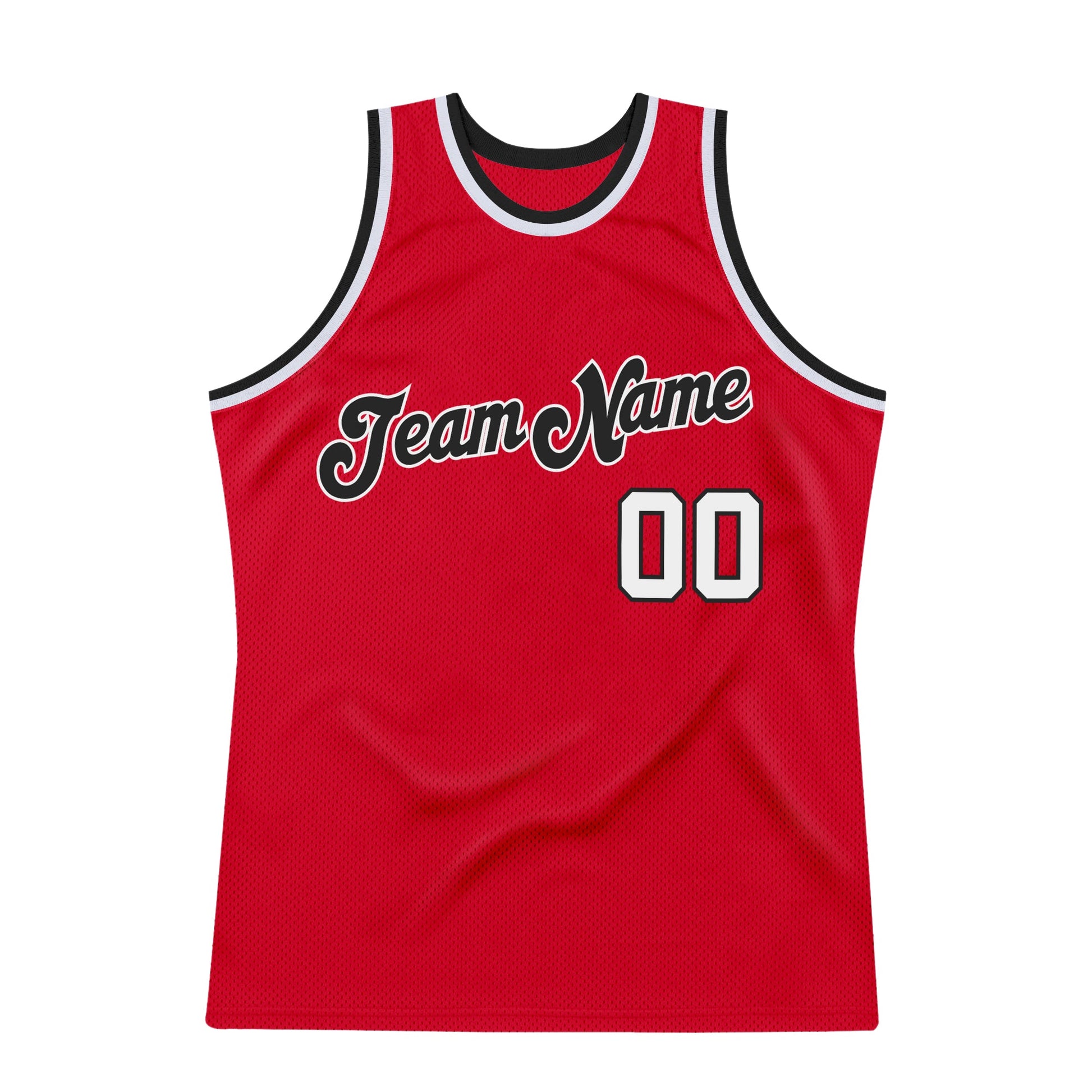 Custom Red White-Black Authentic Throwback Basketball Jersey view 6