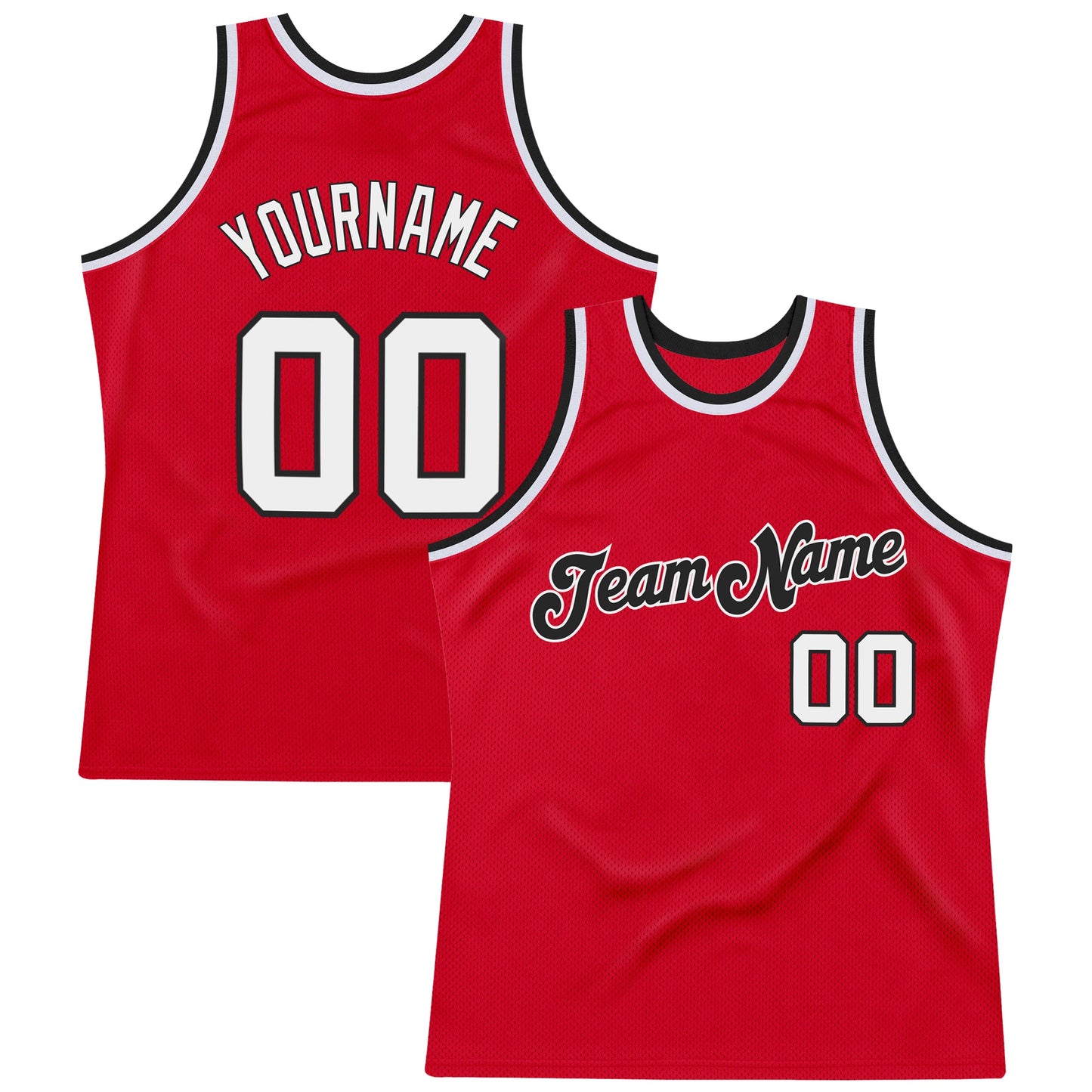 Custom Red White-Black Authentic Throwback Basketball Jersey - Main View