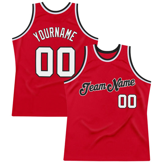 Custom Red White-Black Authentic Throwback Basketball Jersey - Main View