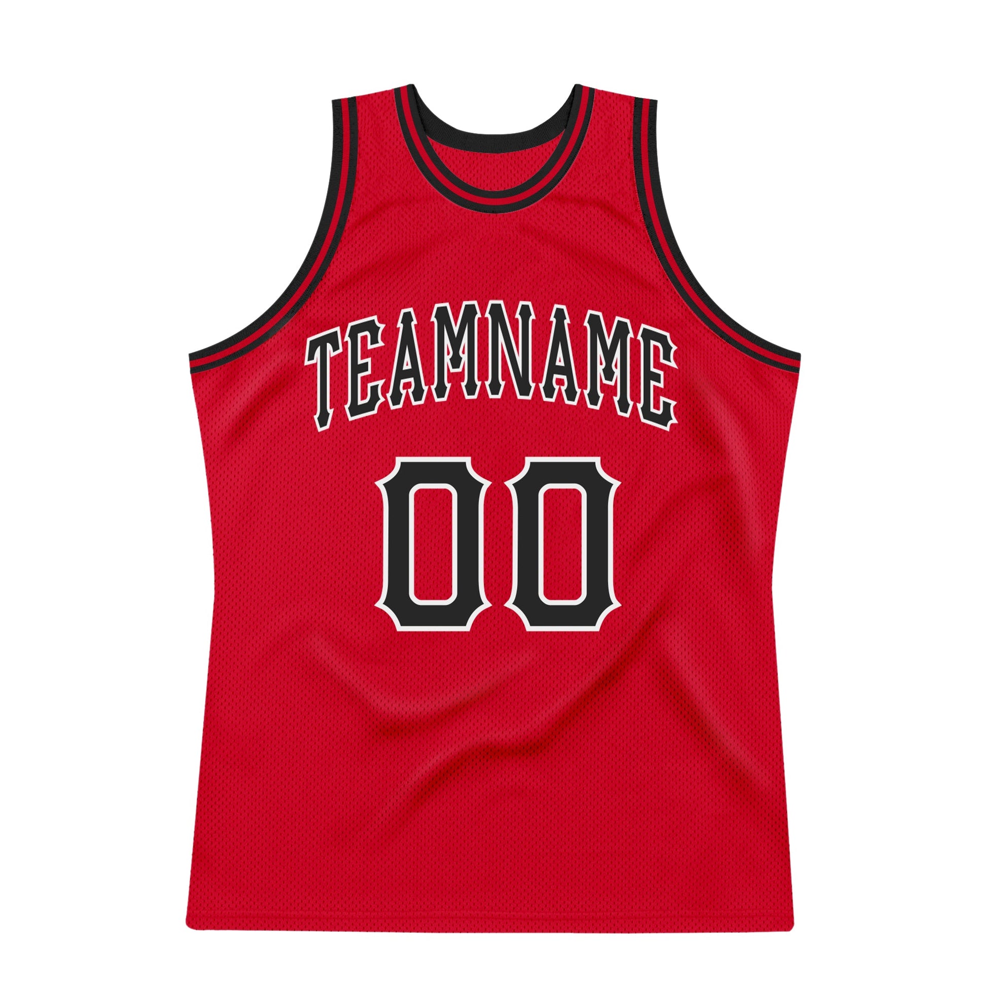 Custom Red Black-White Authentic Throwback Basketball Jersey view 5