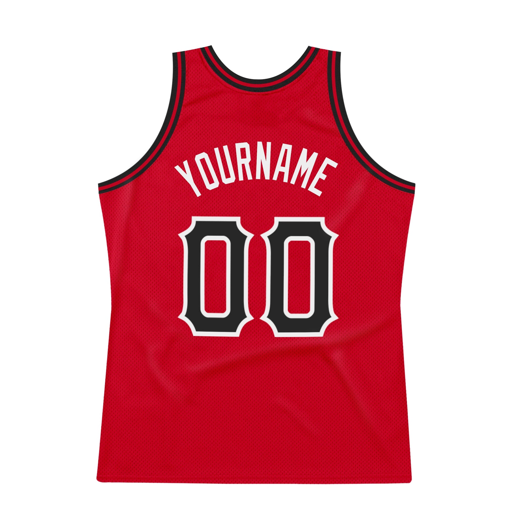 Custom Red Black-White Authentic Throwback Basketball Jersey view 6
