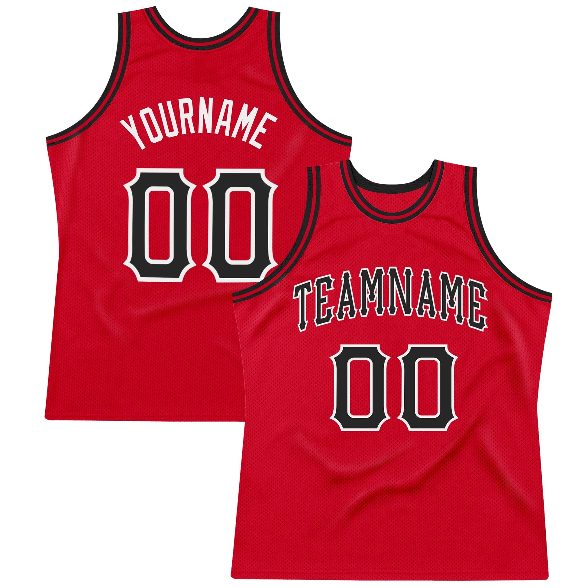 Custom Red Black-White Authentic Throwback Basketball Jersey - Main View