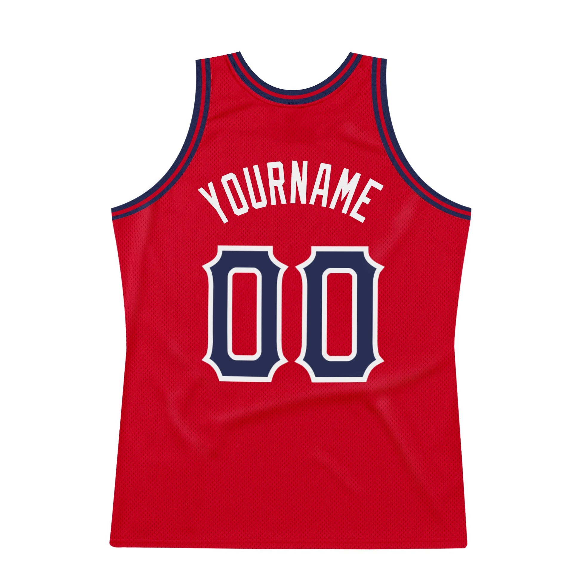 Custom Red Navy-White Authentic Throwback Basketball Jersey view 6