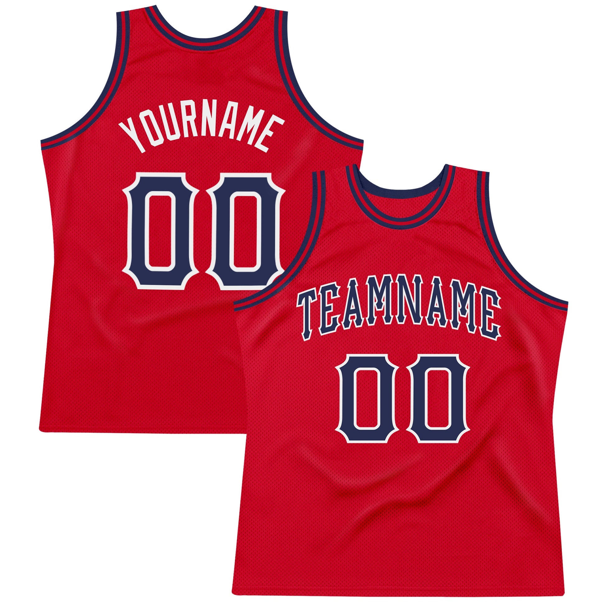 Custom Red Navy-White Authentic Throwback Basketball Jersey - Main View