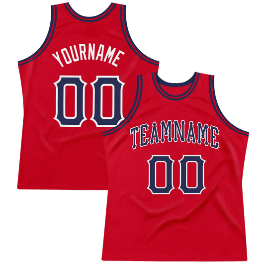 Custom Red Navy-White Authentic Throwback Basketball Jersey - Main View