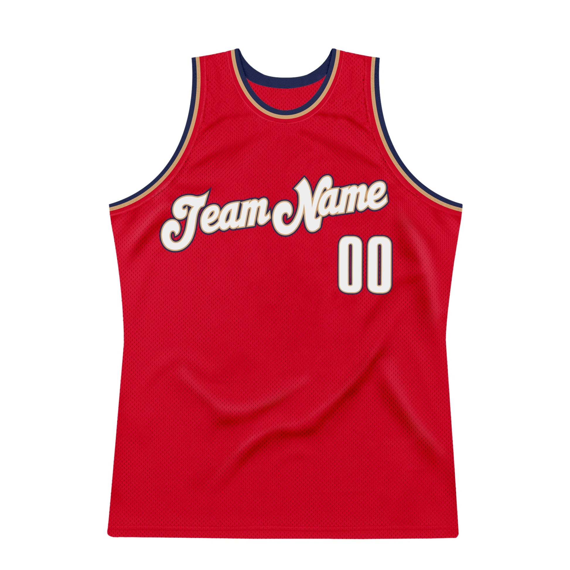 Custom Red White-Navy Authentic Throwback Basketball Jersey view 5