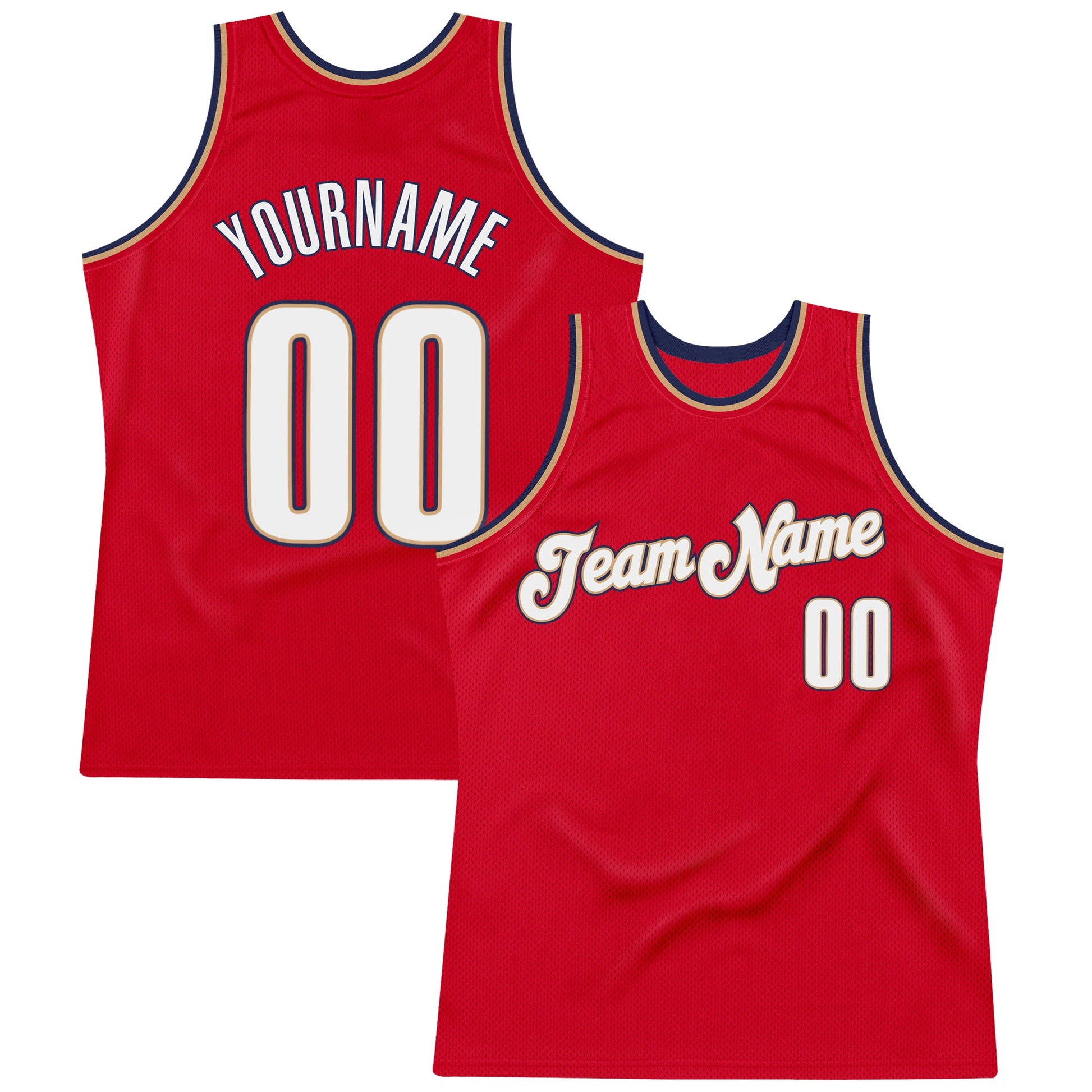 Custom Red White-Navy Authentic Throwback Basketball Jersey - Main View