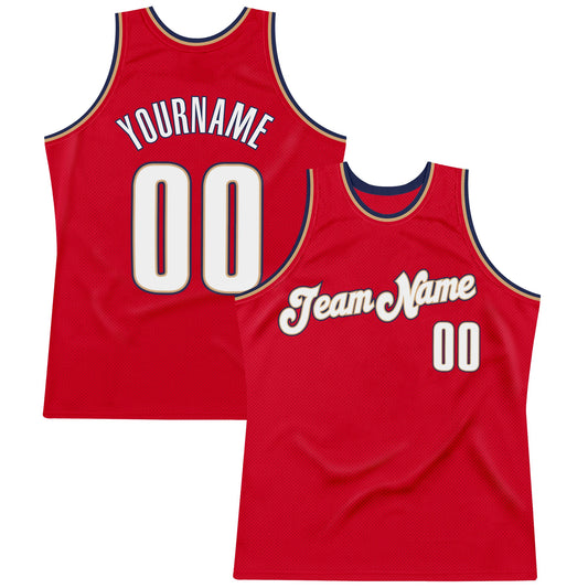 Custom Red White-Navy Authentic Throwback Basketball Jersey - Main View