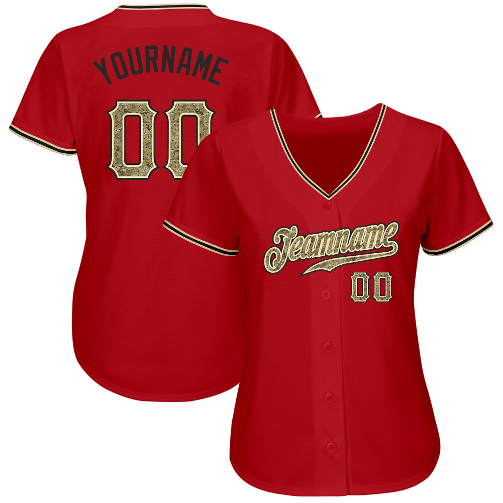 Custom Red Camo-Black Authentic Baseball Jersey view 2