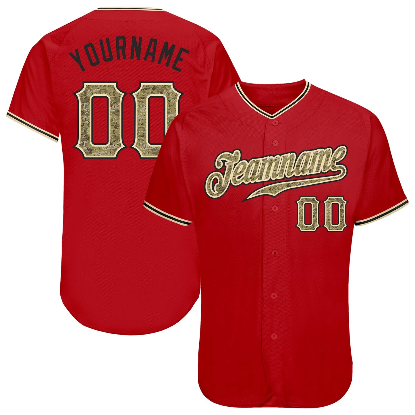Custom Red Camo-Black Authentic Baseball Jersey - Main View