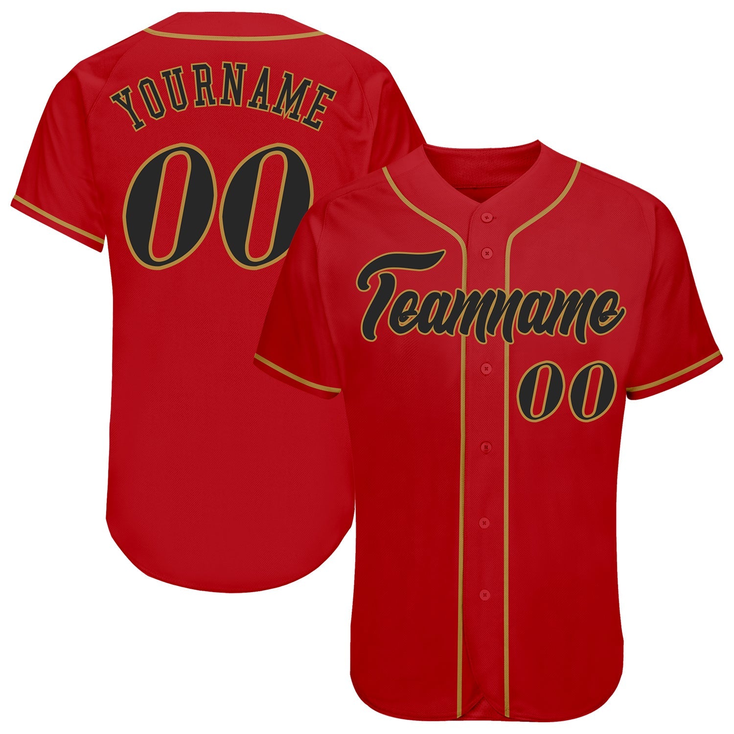 Custom Red Black-Old Gold Authentic Baseball Jersey - Main View