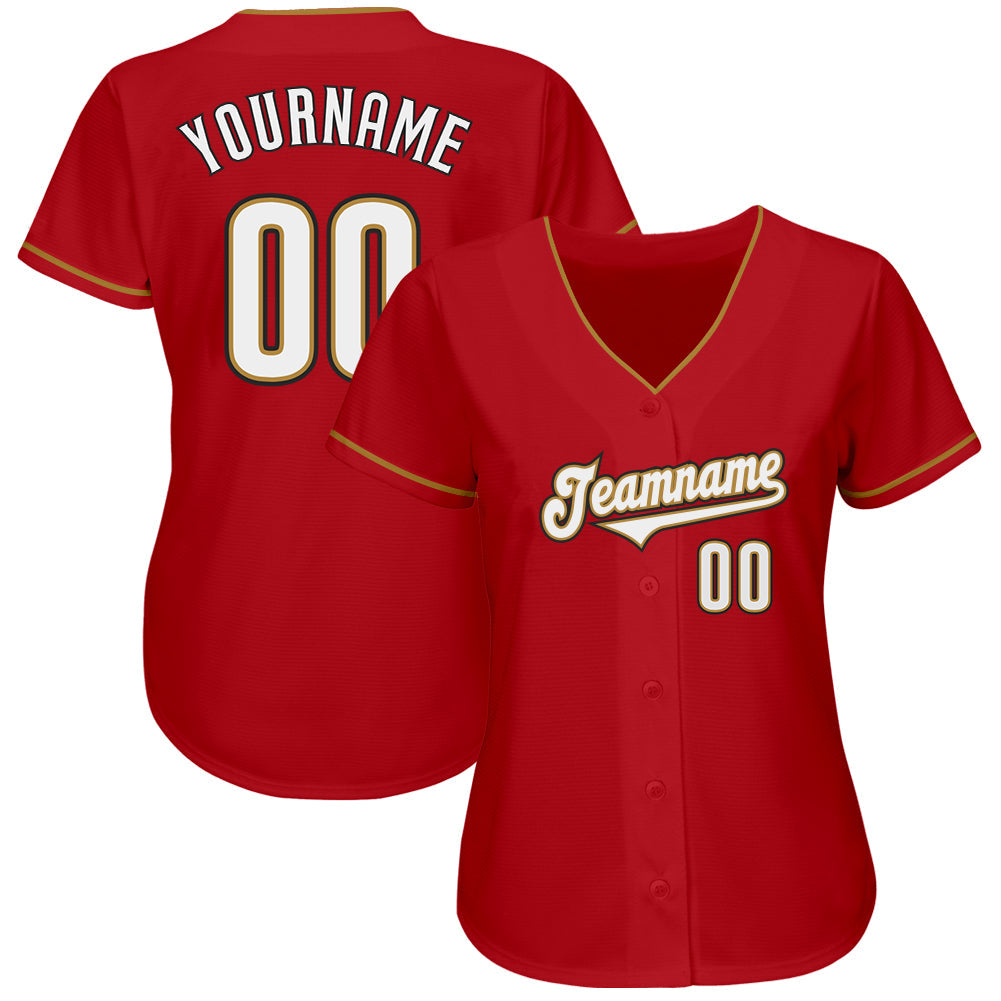 Custom Red White-Old Gold Authentic Baseball Jersey view 2