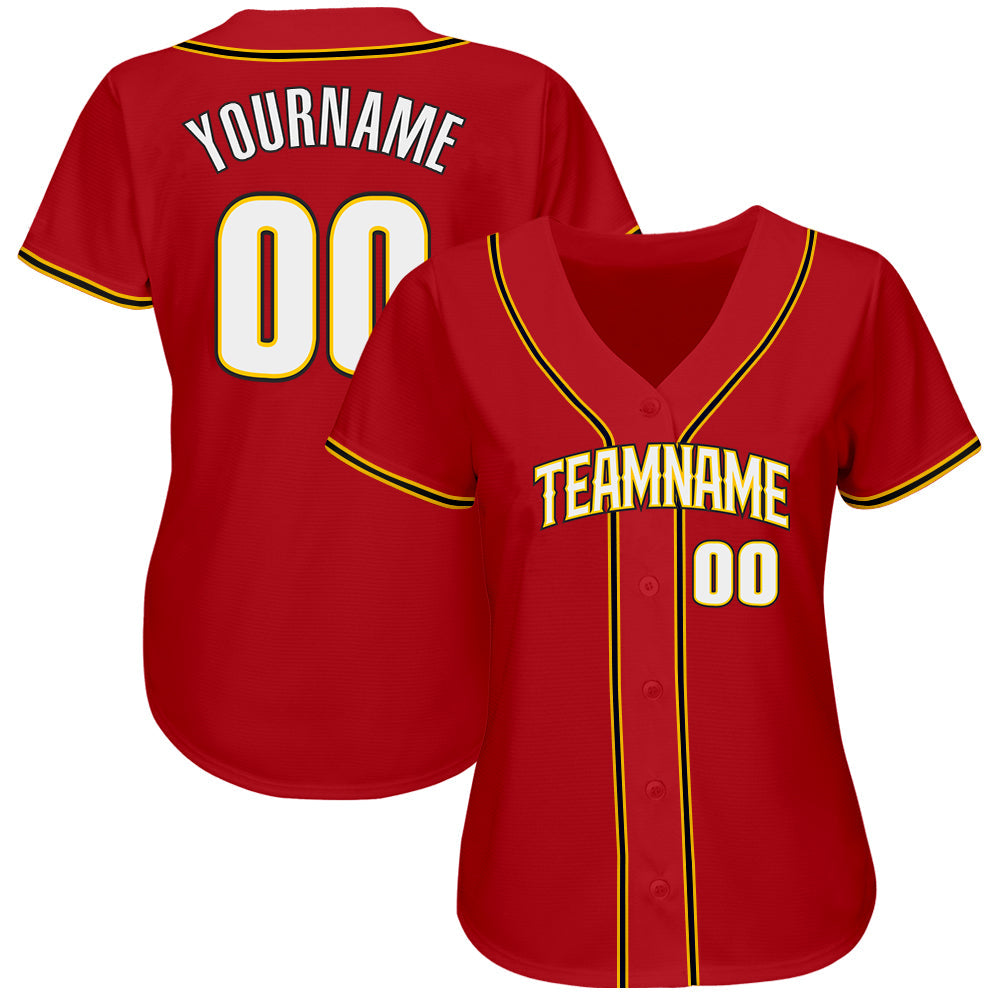Custom Red White-Gold Authentic Baseball Jersey view 2