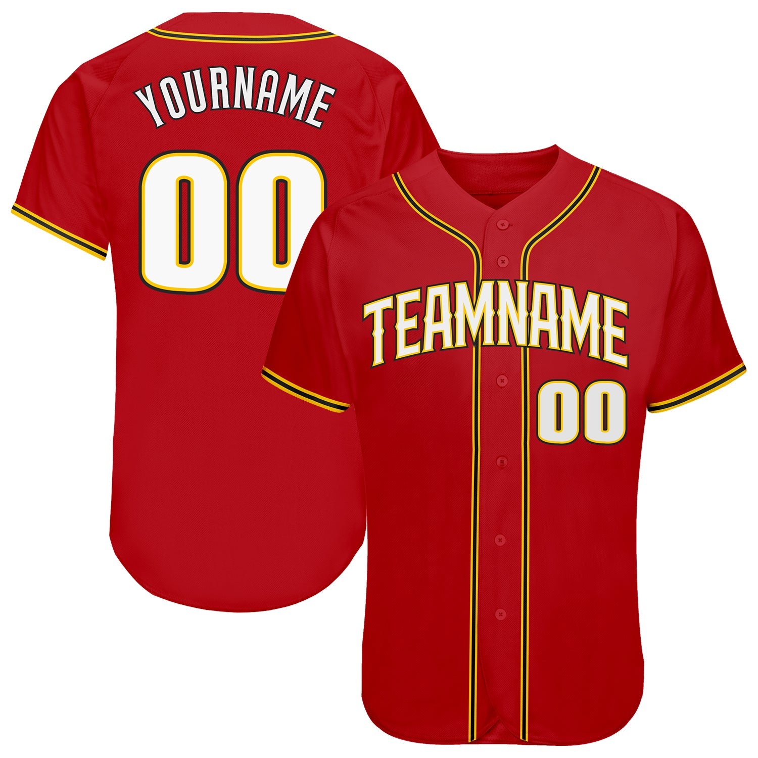 Custom Red White-Gold Authentic Baseball Jersey - Main View