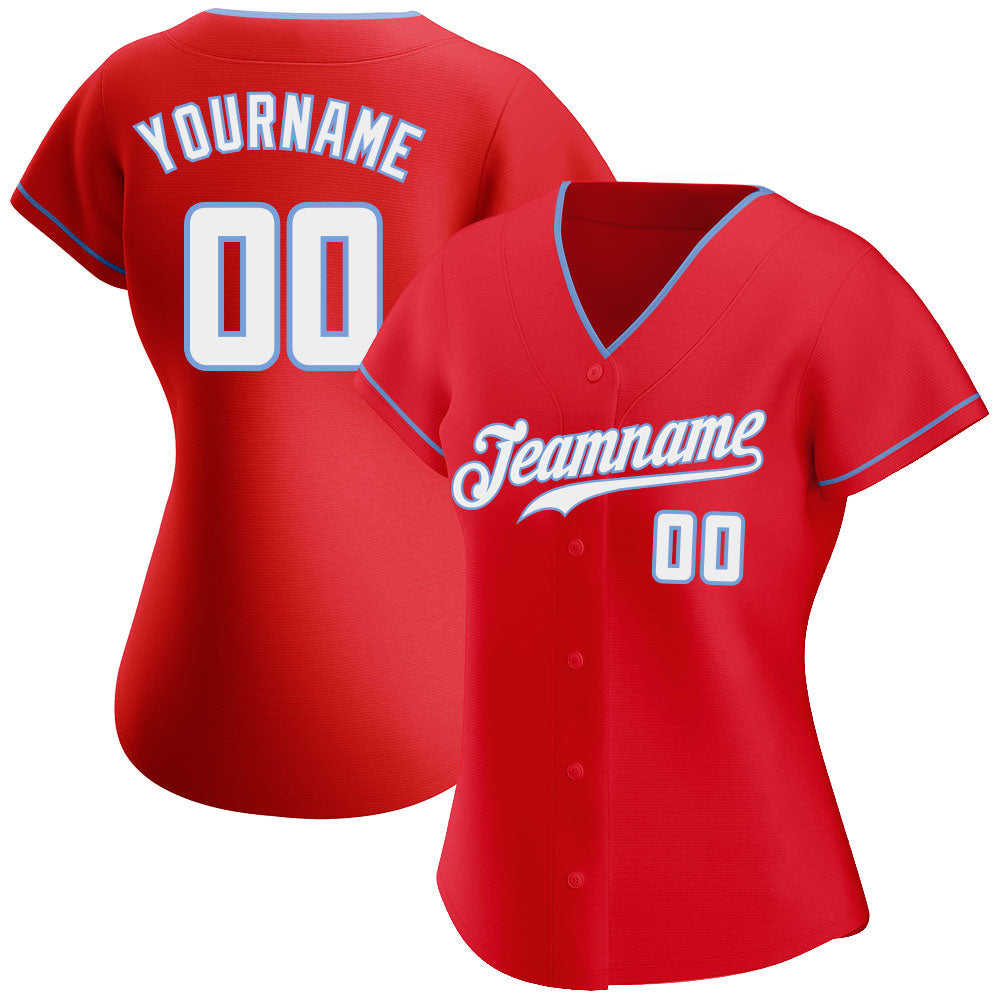 Custom Red White-Light Blue Authentic Baseball Jersey view 2
