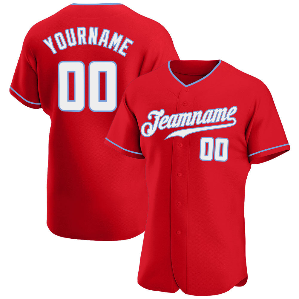 Custom Red White-Light Blue Authentic Baseball Jersey - Main View